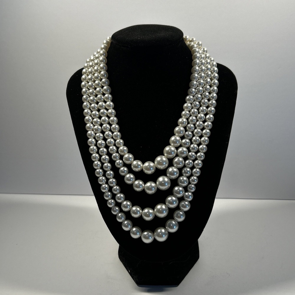 Cascading Vintage Pearls 4 Strands